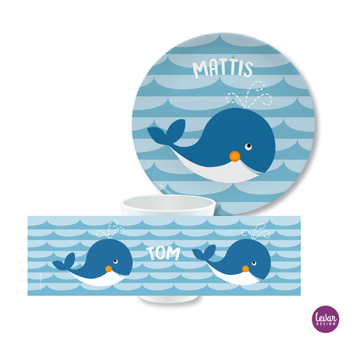 Kindergeschirr Wal personalisiert | Kinderteller mit Namen aus Melamin BPA frei | Artikelnummer: 122671299 -4