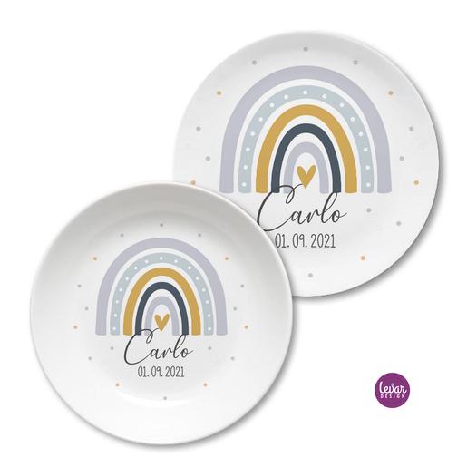 Kindergeschirr Set Regenbogen | Kinderteller mit Namen aus Melamin BPA frei | Artikelnummer: 2bstf -1