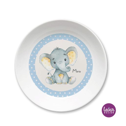 Melaminteller tief, Elefanten Baby | Kinderteller mit Namen BPA frei | Artikelnummer: 4352-0752-5468 -1