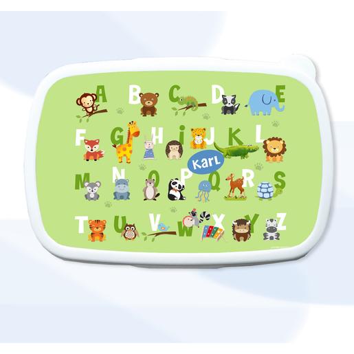 Brotdose für Mädchen und Jungen | ABC Tiere | Personalisierte Geschenke für Kinder | Tolle Brotdose mit Namen personalisiert | Artikelnummer: 95140611 -1