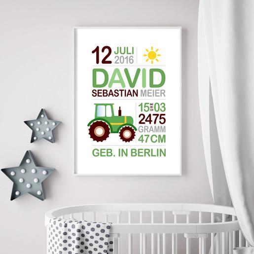 Geburtsanzeige Namensbild Traktor | Personalisiertes Kinderbild für Babys zur Taufe | Artikelnummer: 213552 -2