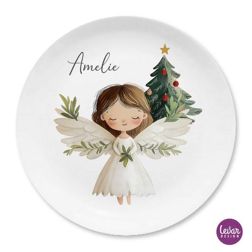 Engel Weihnachtsteller, personalisierter Nikolausteller  | Teller mit Namen, BPA frei und hergestellt in Deutschland | Artikelnummer: weihmistelg -2