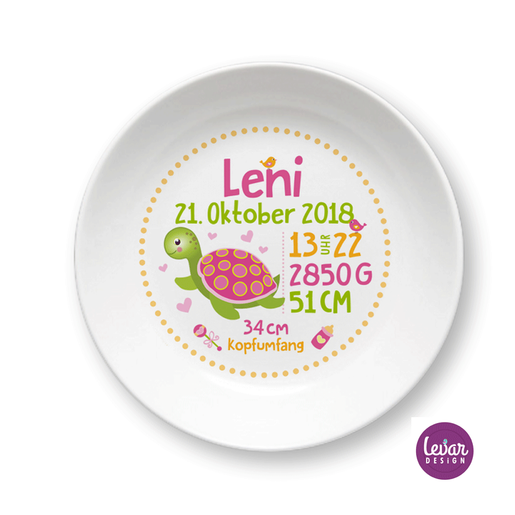 Personalisierter Geburtsteller Schildkröte  | Kinderschale mit Geburtsdaten aus Melamin BPA frei | Artikelnummer: 200481791 -1