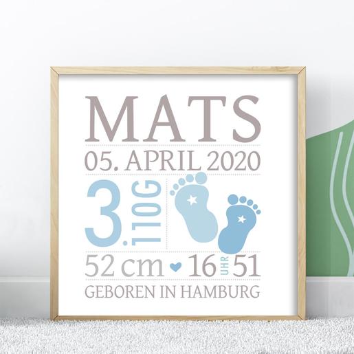 Namensbild Wandbild mit Geburtsdaten Babyfüße  | Personalisierte Babygeschenke zur Geburt & Taufe | Artikelnummer: 106845895