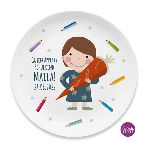 Kinderteller Einschulung Schulkind | Personalisiertes Geschenk zur Einschulung | Schulanfang | Teller zum Schulanfang aus Melamin BPA frei | Artikelnummer: 5142-1500-5375 -2