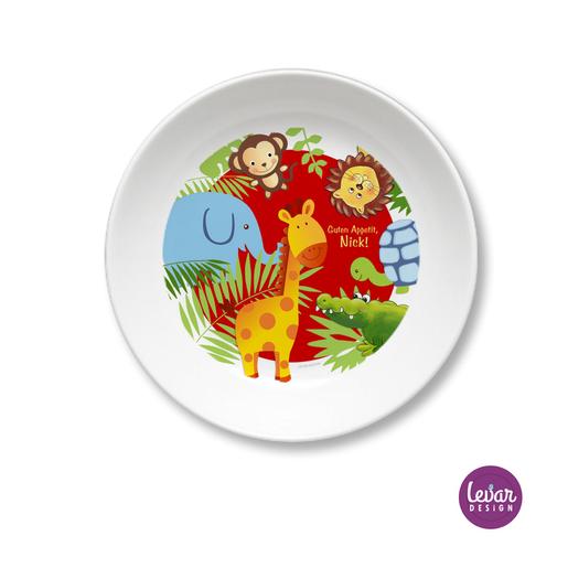 Melaminteller tief/Schale Dschungel | Kinderteller mit Namen BPA frei | Artikelnummer: kitedsch1 -3
