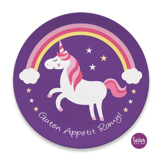 Kindergeschirr Set Einhorn, Kinderteller | Kindergeschirr mit Namen aus Melamin, BPA frei | Artikelnummer: ki3erseteinhorn -5