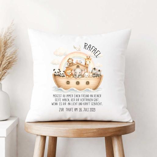 Baby Kissen | Arche Noah mit Füllung  | Weiches Kinderkissen personalisiert mit dem Namen  | Artikelnummer: 560131