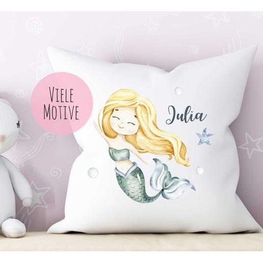 Babykissen Meerjungfrau | Weiches Kissen mit Füllung personalisiert | Artikelnummer: 0824-7001-3232 -1