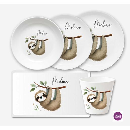 Faultier Kindergeschirr Set 5 teilig  | Geschirrset aus Melamin und BPA frei für Kinder | Artikelnummer: 8323-704 50