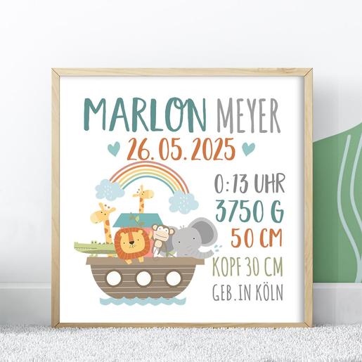 Personalisiertes Poster Zootiere | Zauberhaftes, personalisiertes Geschenk zur Geburt für Babys | Artikelnummer: 21609925-1