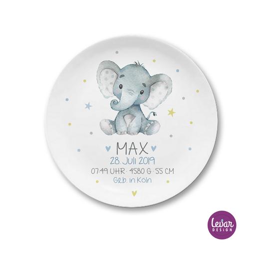 Personalisiertes Geschenk Baby zur Geburt | Geburtsteller – Taufgeschenk – Elefant | Baby Geschenk zur Geburt | Kinderteller mit Namen aus Melamin BPA frei | Artikelnummer: 58070255 -4