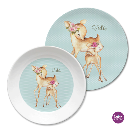 Kinderteller Rehe | Personalisiertes Kindergeschirr Set aus Melamin BPA frei | Artikelnummer: 51499120 -1