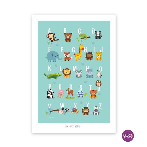 Poster Tieralphabet | ABC Poster türkis|  | DINA 2 | Artikelnummer: abcpostertuerkis -1