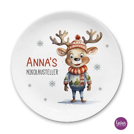 Elch Weihnachtsteller, Nikolausteller, Kinderteller | Personalisierter Weihnachtsteller, Plätzenchenteller | Artikelnummer: 1065-4082-1556 -1