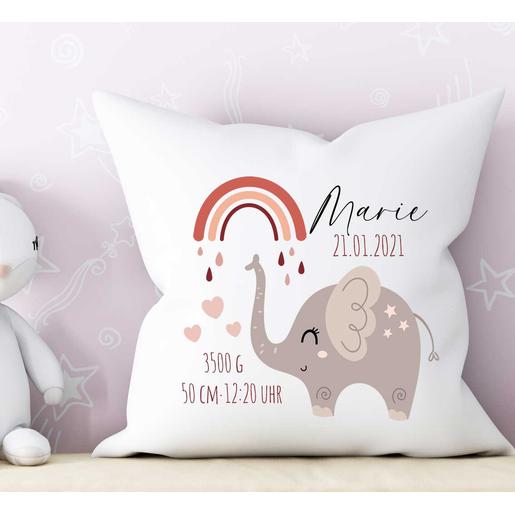 Babykissen mit Füllung Elefant | Weiches Namenskissen zur Geburt und Taufe  | Artikelnummer: 6334-0042-3348 -1