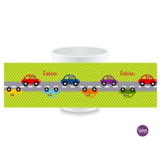 Kinderbecher, Kindertasse mit Namen Autos Dots  |  | Artikelnummer: kitassautos -2