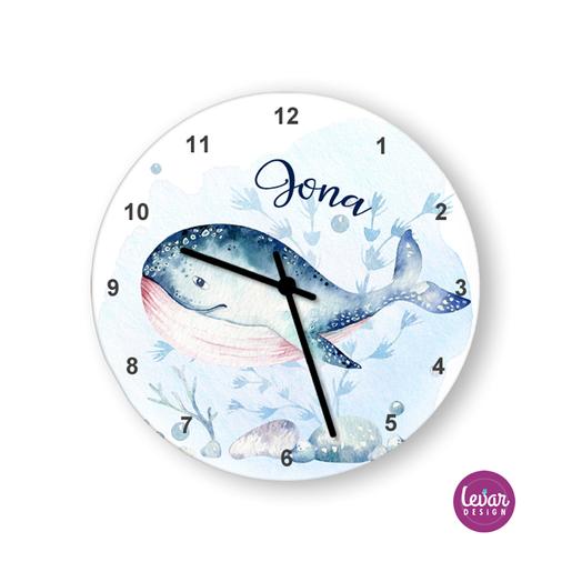 Personalisierte Wanduhr Meerestiere Wal | Runde Kinderzimmeruhr | Artikelnummer: 2142-3732-2418 -1