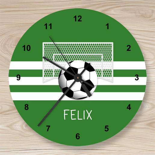 Personalisierte Kinderzimmeruhr - Fußball | Leise tickende Wanduhr für Kinder Namen personalisiert | Artikelnummer: 1758-1483-6128