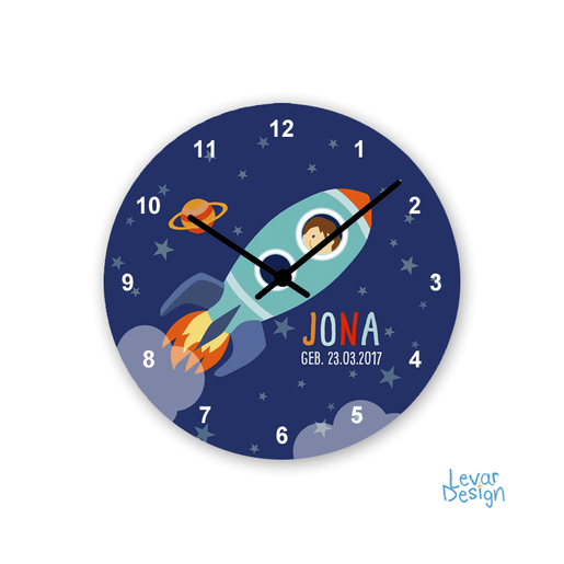 Wanduhr Rakete | Personalisiertes Geschenk zur Geburt oder Taufe für Kinder | Artikelnummer: 125552943