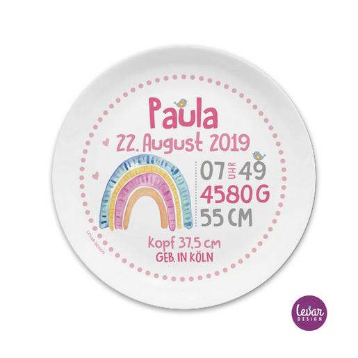 Geburtsteller Taufteller Geschenk Baby  | Kinderteller mit Geburtsdaten aus Melamin, BPA frei - Made in Germany | Artikelnummer: 0612-8032-1364 -1