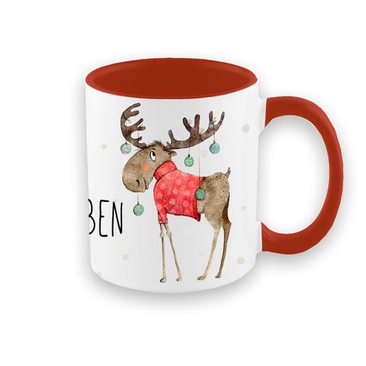 Keramiktasse mit Henkel Elch Weihnachten | Hochglänzende Keramiktasse | Artikelnummer: 3152-2325-1254 -2
