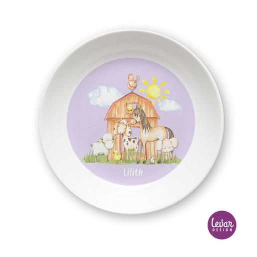 Melaminteller tief/Schale Bauernhof Pferd | Baby Schüssel mit Namen BPA frei | Artikelnummer: 1452124 -4