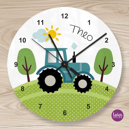 Kinderzimmer Uhr Traktor | Leise Wanduhr für Kinder Namen personalisiert | Artikelnummer: 1716-5323-8670 -10