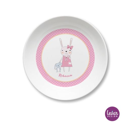 Personalisierter Kinderteller, Schale Hase | Teller mit Namen aus Melamin BPA frei | Artikelnummer: Kitelltiehase