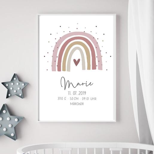 Geburtsanzeige Regenbogen, Taufgeschenk | Personalisierter Kunstdruck auf Aquarellpaier | Artikelnummer: 7872-1204-5337 -2