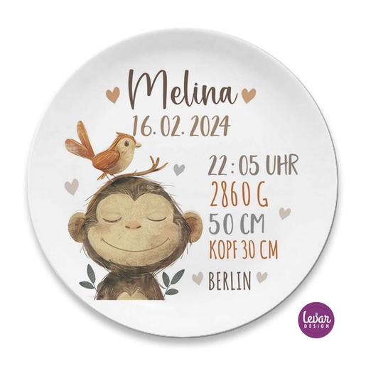 Geburtsteller, Taufteller Elefant für Kinder | Melaminteller mit Namen für Kinder | Hochwertiger Melaminteller | Artikelnummer: 2715-1541-1784 -7