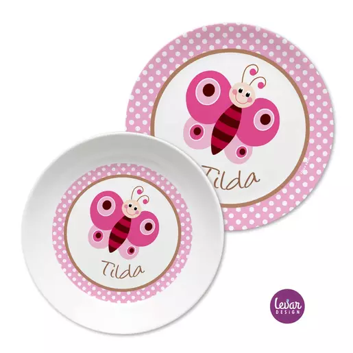 Kindergeschirrset Schmetterling mit Gravur | Kinderteller, Becher mit Namen aus Melamin BPA frei | Artikelnummer: 75447599 -5