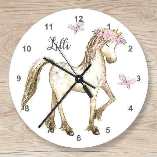 Personalisierte Kinderzimmeruhr - Pferd | Wanduhr mit leisem Laufwerk | Artikelnummer: 5370-0246-6145