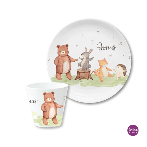 Kindergeschirr Waldtiere personalisiert  | Set mit Namen aus Melamin BPA frei | Artikelnummer: 4881-5355-8766 -1