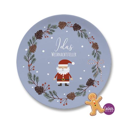 Adventsteller, Weihnachtsteller, Plätzchenteller Waldtiere | Kinderteller mit Namen aus Melamin BPA frei ♥ Made in Germany ♥  | Artikelnummer: weihtehblau -1