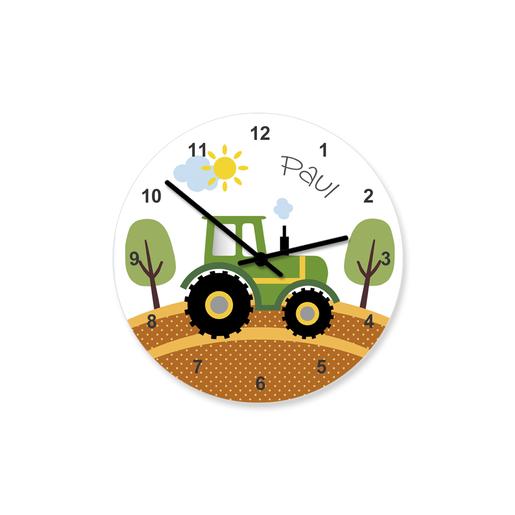 Kinderzimmer Uhr Traktor | Leise Wanduhr für Kinder Namen personalisiert | Artikelnummer: 1716-5323-8670 -6