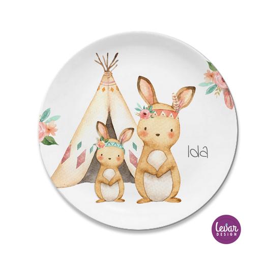Kinderteller Waldtiere Hasen | Teller mit Namen aus Melamin BPA frei | Artikelnummer: 2513628 -1