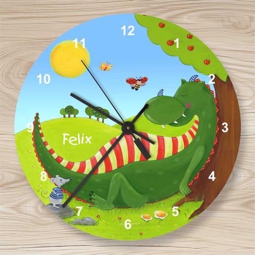 Personalisierte Kinderzimmeruhr - Drache | Leise tickende Wanduhr für Kinder Namen personalisiert | Artikelnummer: 125529783
