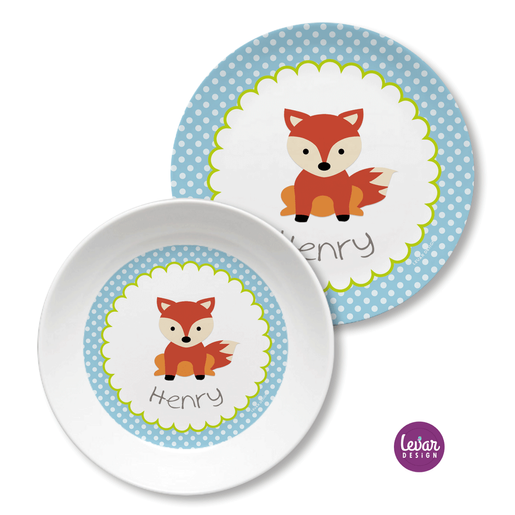 Kindergeschirr Set Fuchs | Kinderteller mit Namen aus Melamin BPA frei | Artikelnummer: 51499043 -3