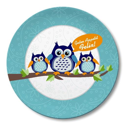 Kinderteller 3 Eulen  | Teller mit Namen aus Melamin BPA frei | Artikelnummer: 60347875 -2