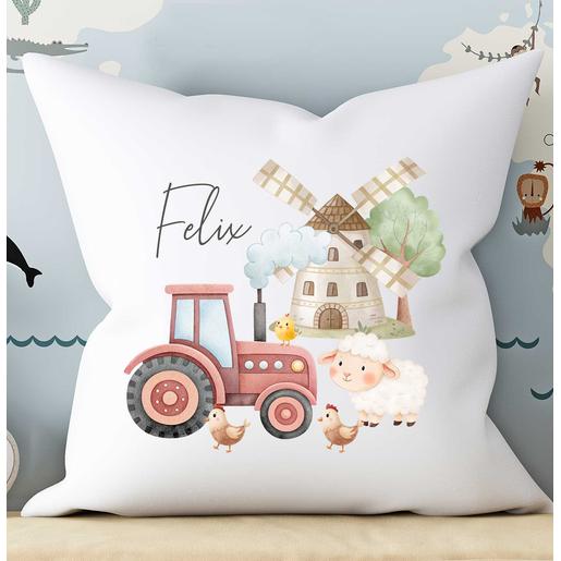 Bauernhof Kissen mit Füllung  | Zauberhaftes Namenskissen zur Geburt und Taufe mit Geburtsdaten | Artikelnummer: 1632-7784-3514 -1