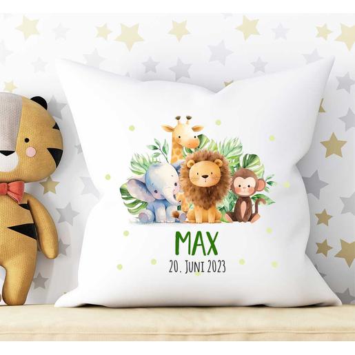 Personalisiertes Kissen | Dschungeltiere | Weiches Dekokissen mit Füllung | Artikelnummer: 0503-4271-8615 -23