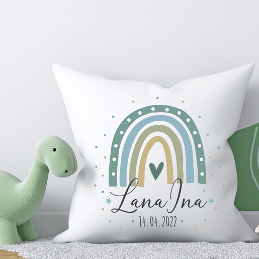 Zauberhaftes Geschenk für Mädchen & Jungen | personalisiert mit dem Namen des Kindes | Kinderkissen Regenbogen | Geburtsdaten Kissen personalisiert | Artikelnummer: 3713-7633-8283 -3