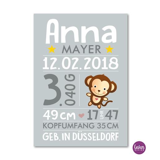 Namensbild, Geburtsanzeige Affe  | Zauberhaftes personalisiertes Geschenk zur Geburt | Artikelnummer: kuaffero -2