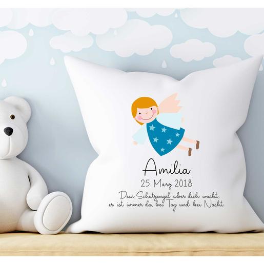 Taufe | Geburt | Schutzengel Junge | Geschenk für Kinder | Kissen personalisiert | Weiches Kissen mit Füllung zur Geburt und Taufe  | Artikelnummer: 2652-3052-6763 -1