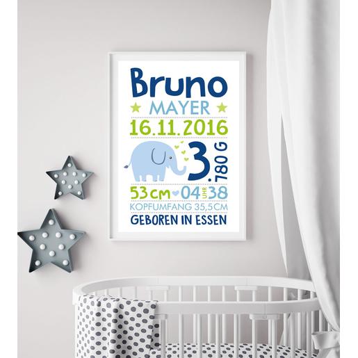 Personalisiertes Geschenk Baby zur Geburt – Taufgeschenk – Elefant | Baby Geschenke zur Geburt | Zauberhaftes personalisiertes Geschenk zur Geburt und Taufe | Artikelnummer: kudruelefant -2