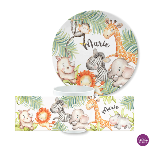 Kinderteller Dschungeltiere | Geschenk zur Geburt, Taufe | Personalisiertes Kindergeschirr | Kindergeschirr mit Namen aus Melamin BPA frei | Artikelnummer: 3042-5422-1416 Kopie