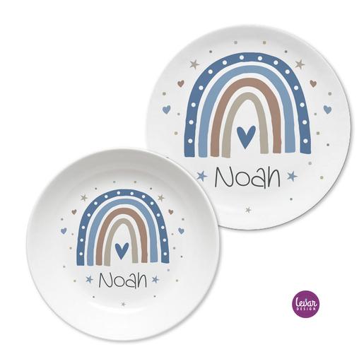 Kinderteller Regenbogen mit Namen  | Kindergeschirr Set aus Melamin, BPA frei. Hergestellt in Deutschland | Artikelnummer: 8057-3865-4060