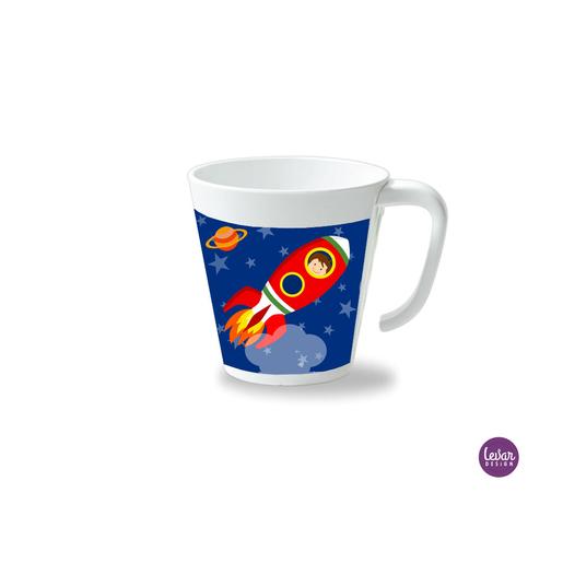 Kinderbecher mit Henkel, Rakete  | Henkelbecher groß, 325 ml,  Ø 9,7 cm, Höhe 10 cm | Artikelnummer: henkrak -2