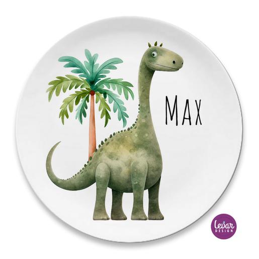 Kinderteller, Dessertteller Dinos | Teller mit Namen aus Melamin BPA frei | Artikelnummer: kitepony1 -1